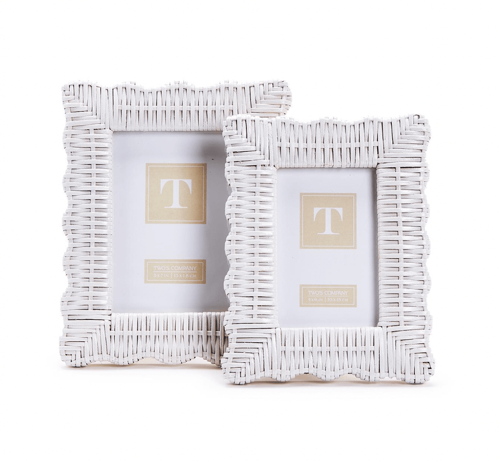 Two's Company White Wicker Picture Frame