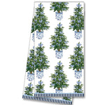 Blue Bow Christmas Trees Tea Towel