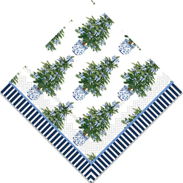 Blue Bows Christmas Trees Cocktail Napkins