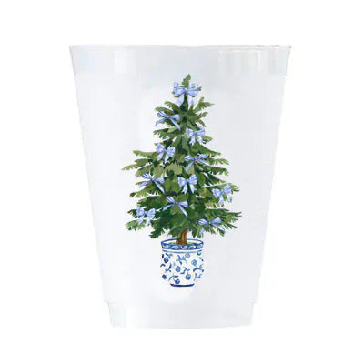 Blue Bows Christmas Trees Shatterproof Cups