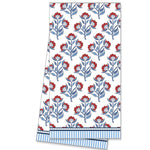 Red Floral Block Print Tea Towel