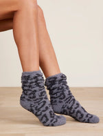 Barefoot Dreams Cozychic Graphite Leopard Socks