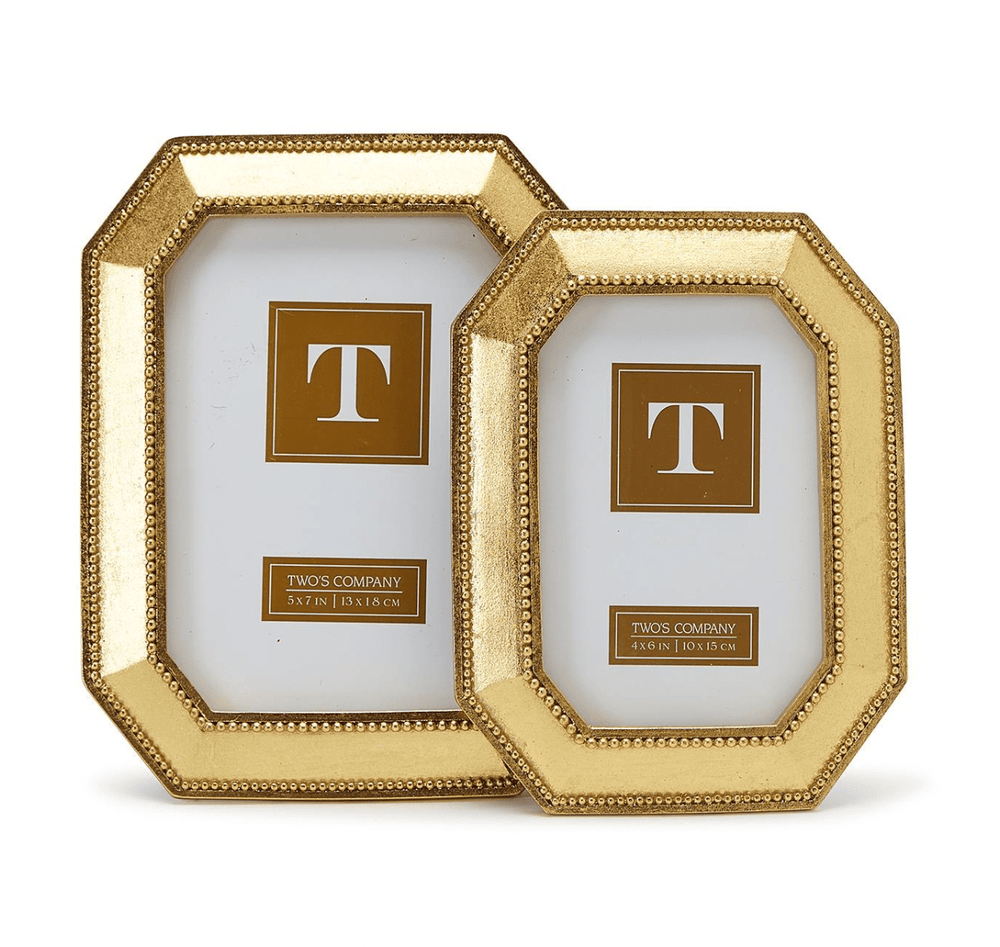 Two's Company Beads of Gold Picture Frame