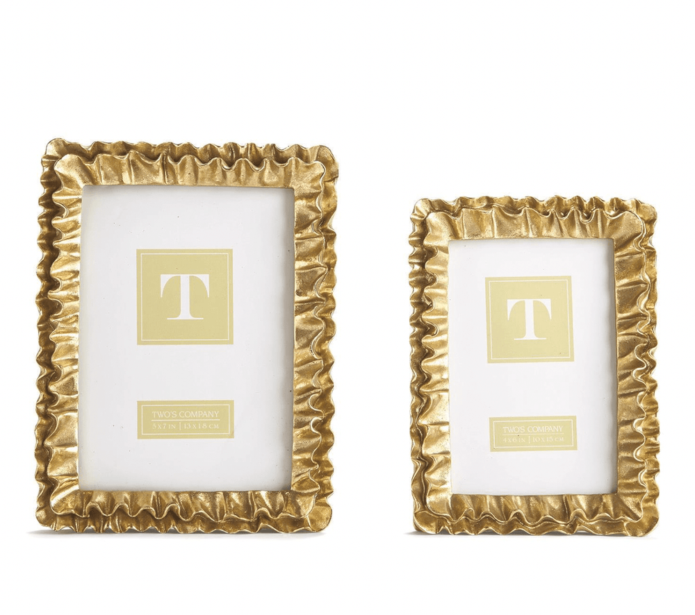 Two's Company Gold Ruffle Picture Frame