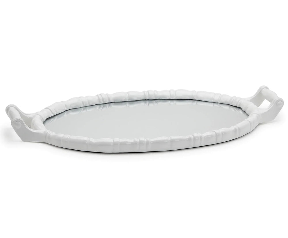 Two's Company White Bamboo Mirrored Tray