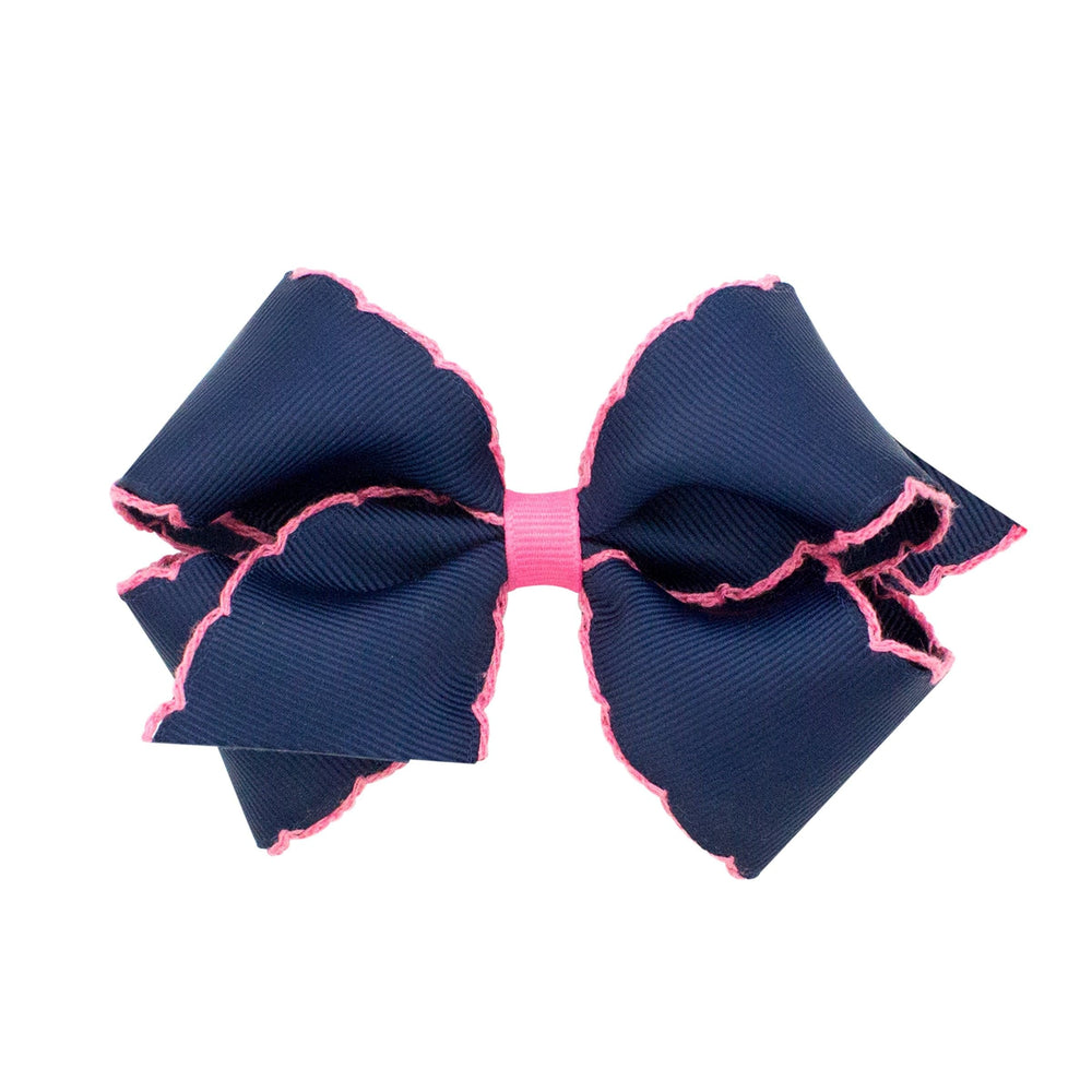 Wee Ones Navy & Hot Pink Moonstitch Small Bow