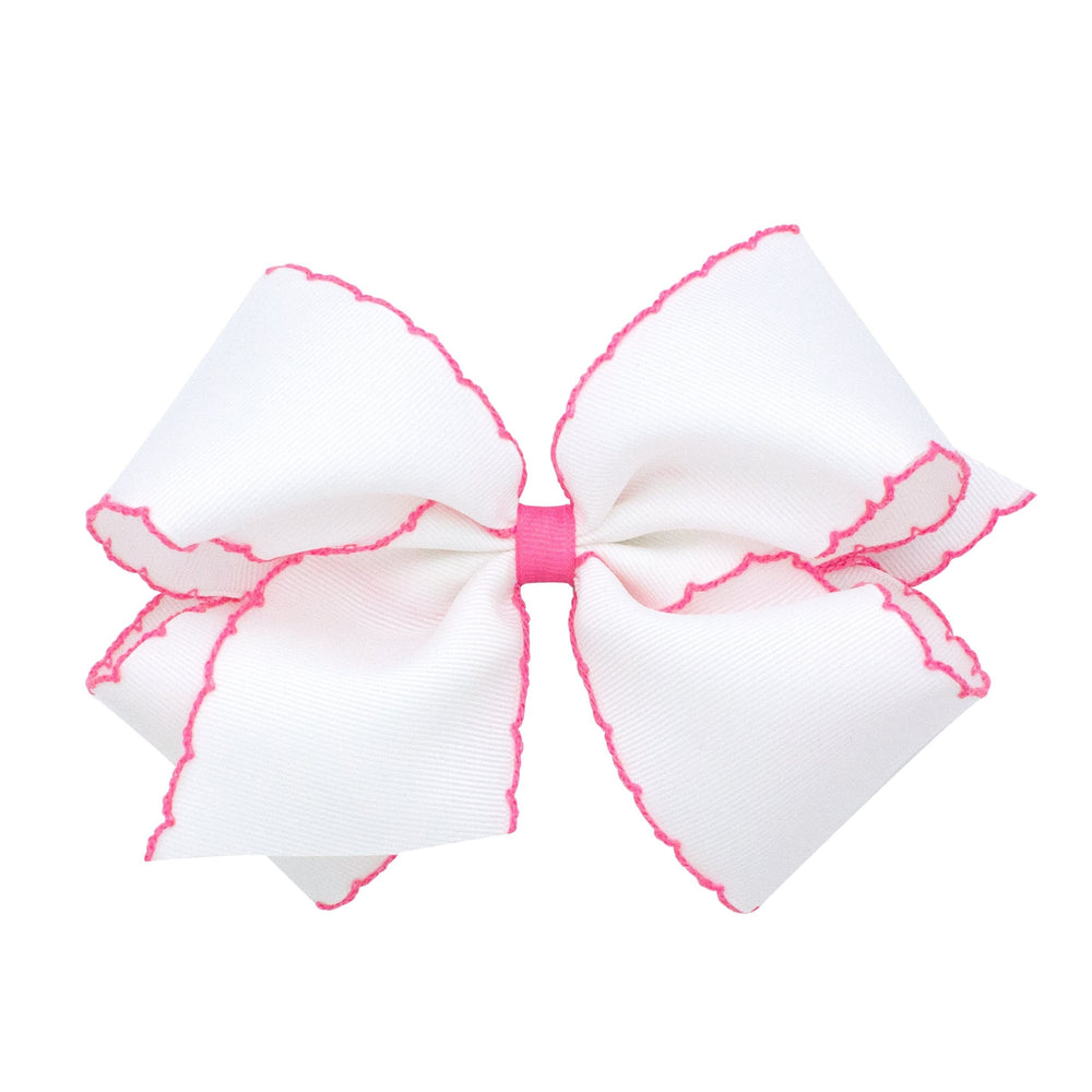Wee Ones White & Hot Pink Moonstitch King Bow