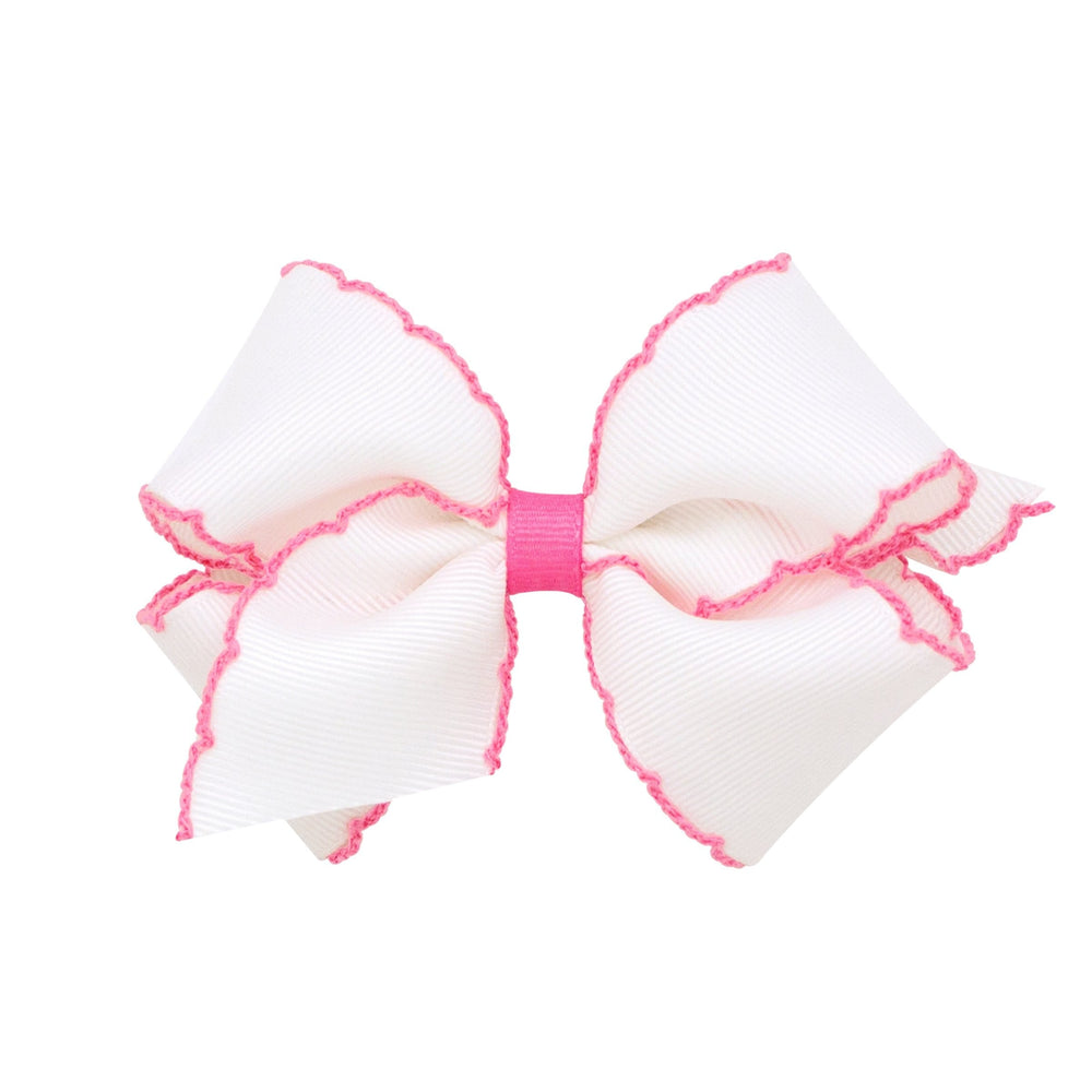 White & Hot Pink Moonstitch Small Bow