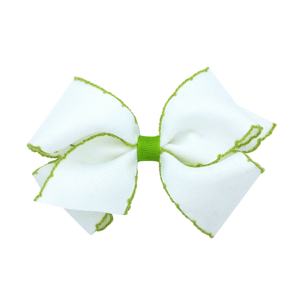 Wee Ones White & Lime Moonstitch Small Bow